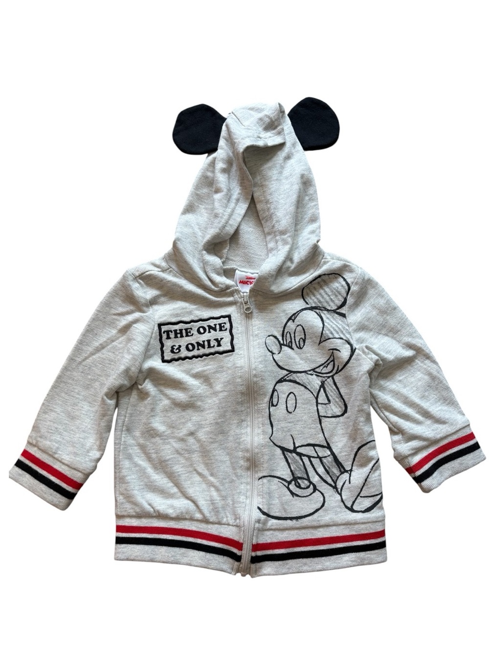 Disney Mickey Mouse 3D Ears Zip Up Sweatshirt Heather Gray 12 Months Hoodie